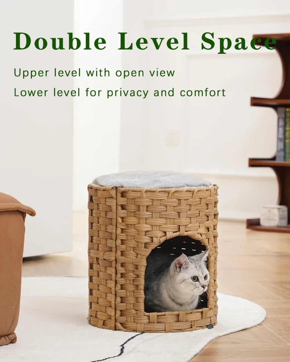Happy Paw Pals™ Handwoven Rattan Cat House & Bed