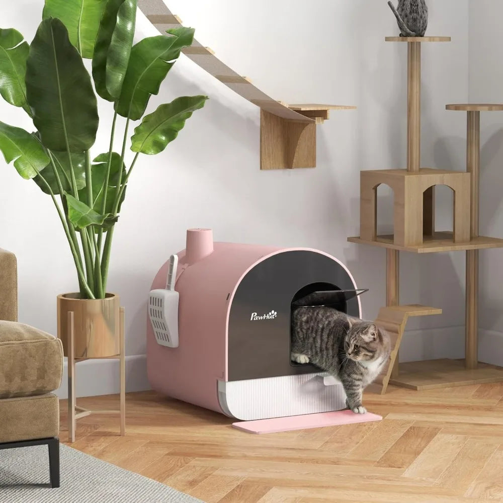 Happy Paw Pals™ Covered Cat Litter Box with Tray, Scoop, Mat, Filter for Indoor Cats