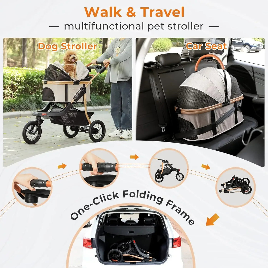 Happy Paw Pals™ 3-in-1 Multifunctional Pet Stroller, Carrier, and Car Seat