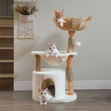 Happy Paw Pals™ Natural Wood Cat Tree Tower