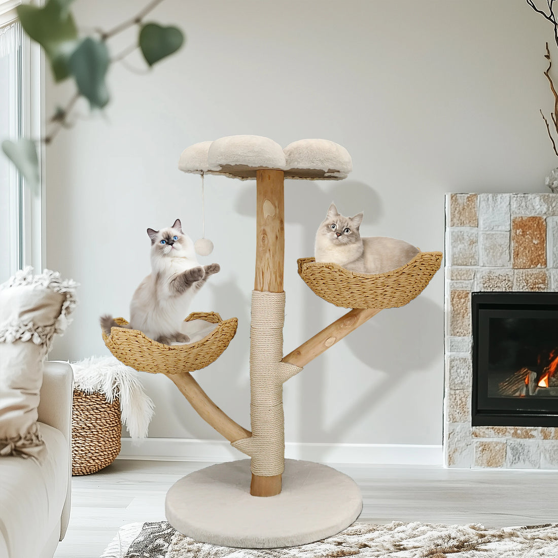 Happy Paw Pals™ Natural Wood Multi-Level Cat Tree