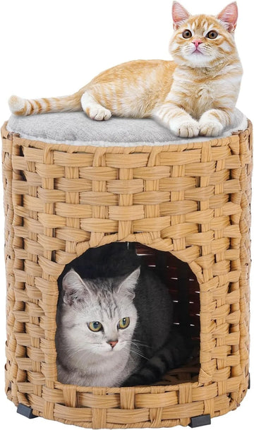 Happy Paw Pals™ Handwoven Rattan Cat House & Bed
