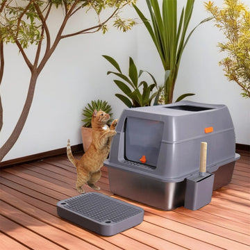 Happy Paw Pals™ Enclosed Stainless Steel Cat Litter Box